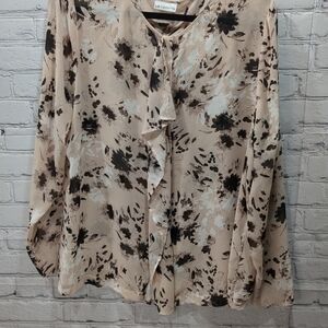 Liz Claiborne Women's Floral Blouse - Beige and Black